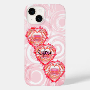 Add Your Name Girly Pink Swirls Tattered Heart Case-Mate iPhone 14 Case