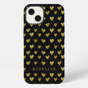 Add Your Name   Gold Heart Pattern iPhone 13 Case