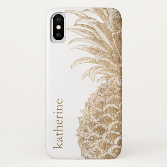 Add Your Name | Gold Tropical Pinneapple Case-Mate iPhone Case (Back)