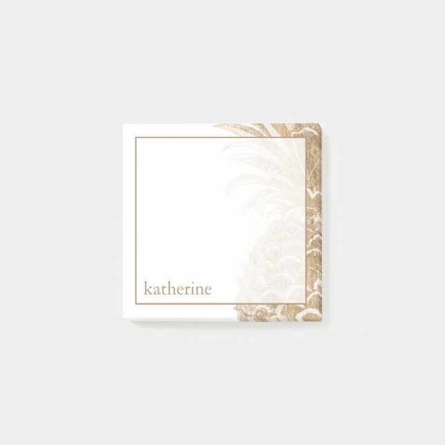 Add Your Name | Gold Tropical Pinneapple Post-it Notes (Front)