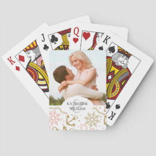 Add Your Name Golden Anchor Pattern Playing Cards