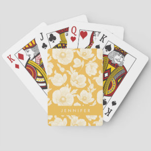 Add Your Name Golden Flower Pattern Playing Cards
