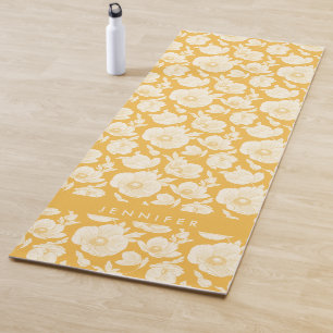 Add Your Name   Golden Flower Pattern Yoga Mat