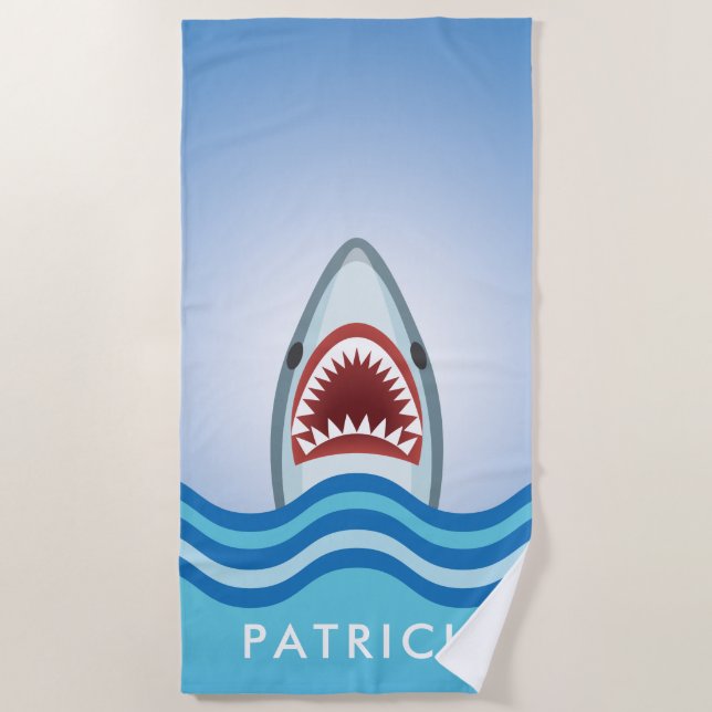 Add Your Name Great White Shark Beach Party Beach Towel (Front)