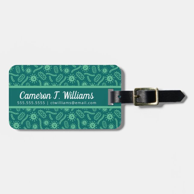Add Your Name | Green Microbes Pattern Luggage Tag (Front Horizontal)
