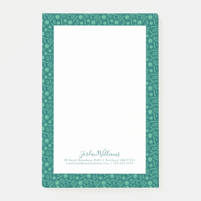Add Your Name | Green Microbes Pattern Post-it Notes (Front)