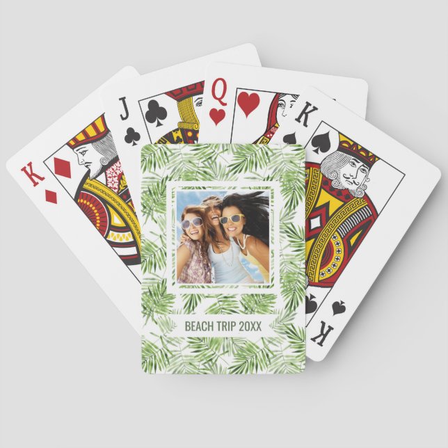 Add Your Name | Green Palm Leaves Playing Cards (Back)