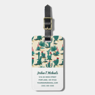 Add Your Name   Green & Red Cactus Pattern Luggage Tag