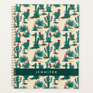 Add Your Name   Green & Red Cactus Pattern Planner