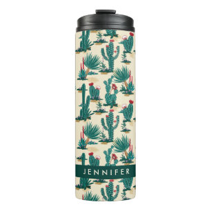 Add Your Name   Green & Red Cactus Pattern Thermal Tumbler