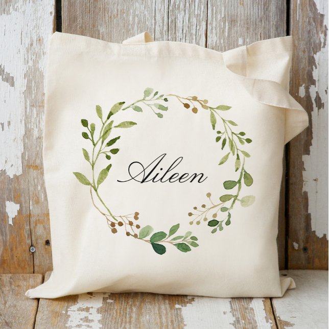 Add your name Greenery Wreath Tote Bag (Creator Uploaded)