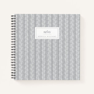 Add Your Name   Grey Hand Drawn Chevron Pattern Notebook