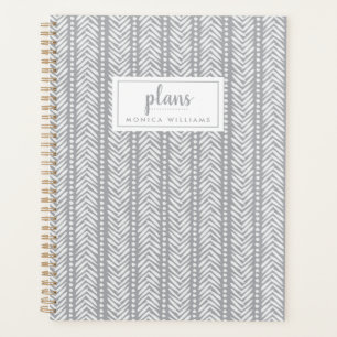 Add Your Name Grey Hand Drawn Chevron Pattern Planner