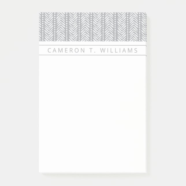 Add Your Name | Grey Hand Drawn Chevron Pattern Post-it Notes (Front)