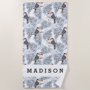 Add Your Name   Grey Toucan Beach Towel