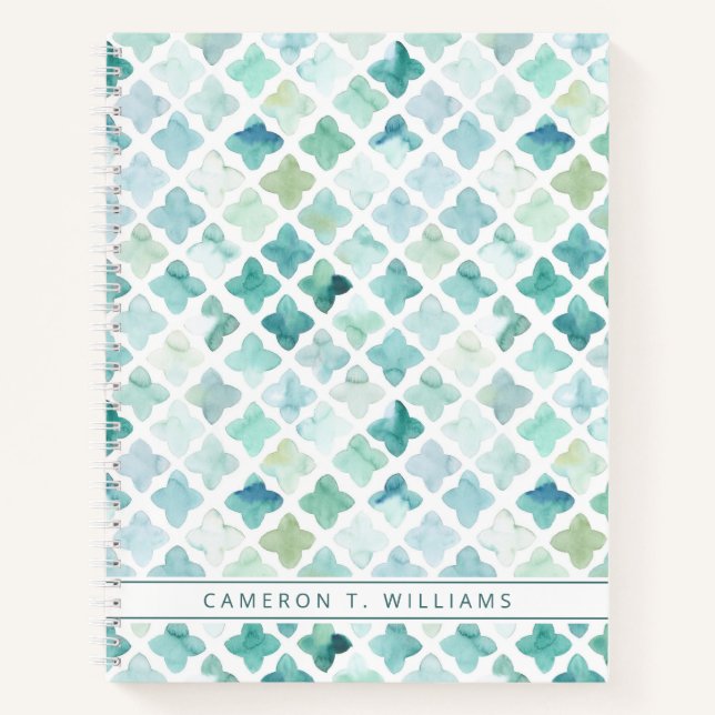 Add Your Name | Hand Painted Turquoise Pattern Notebook (Front)