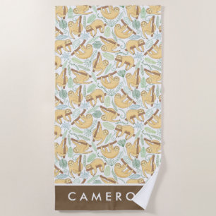 Add Your Name   Hanging Sloths Beach Towel