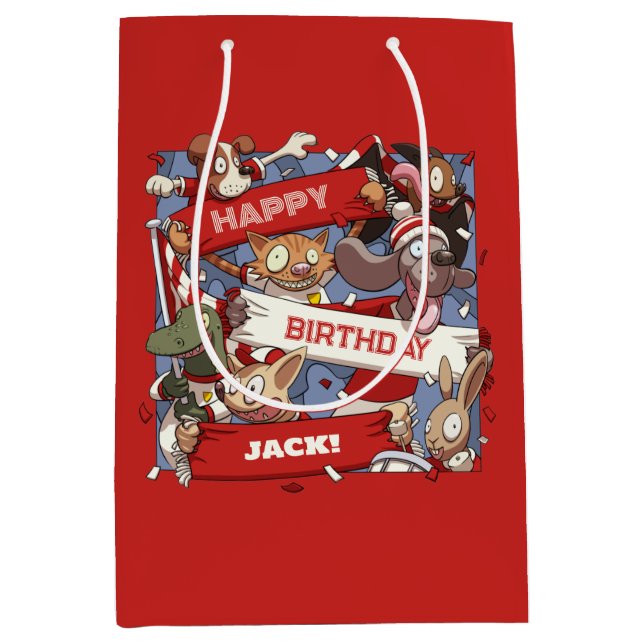 Add Your Name Happy Birthday Animal Fans Cartoon Medium Gift Bag (Front)