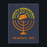 Add Your Name Happy Hanukkah Greetings Holiday Postcard<br><div class="desc">Add your name and year to this funny,  modern,  and trendy Hanukkah card that says "Happy Hanukkah! Instead of One Day of Presents,  We Have Eight Crazy Nights!"</div>