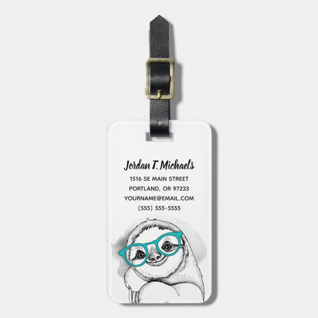 Add Your Name | Hipster Sloth Luggage Tag (Front Vertical)