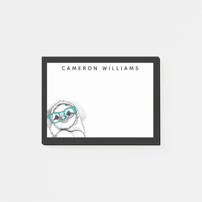 Add Your Name | Hipster Sloth Post-it Notes (Front)