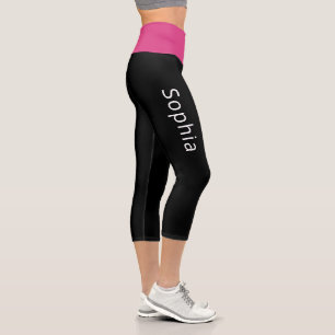 Add your Name Hot Pink and Black Capri Leggings