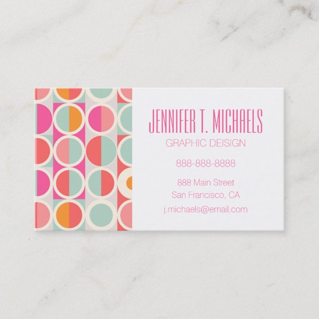 Add Your Name | Hot Pink Retro Circle Pattern Business Card (Front)