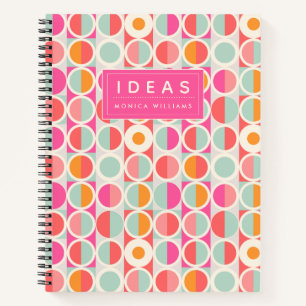 Add Your Name Hot Pink Retro Circle Pattern Notebook