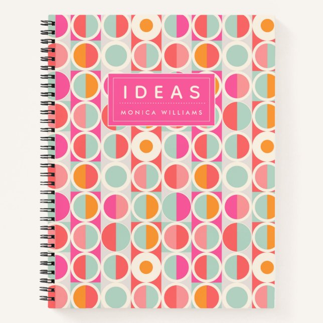Add Your Name | Hot Pink Retro Circle Pattern Notebook (Front)