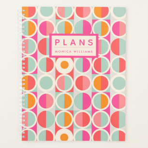Add Your Name Hot Pink Retro Circle Pattern Planner