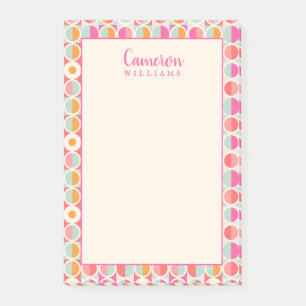 Add Your Name Hot Pink Retro Circle Pattern Post-it Notes