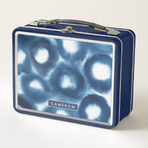 Add Your Name   Indigio Watercolor Print Circles Metal Lunch Box