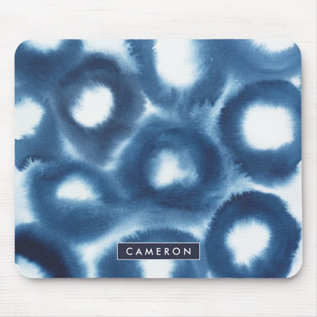 Add Your Name | Indigio Watercolor Print Circles Mouse Pad (Front)