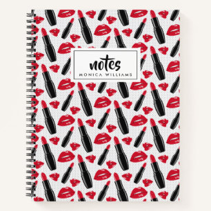 Add Your Name   Lipstick And Lips Polka Dot Notebook