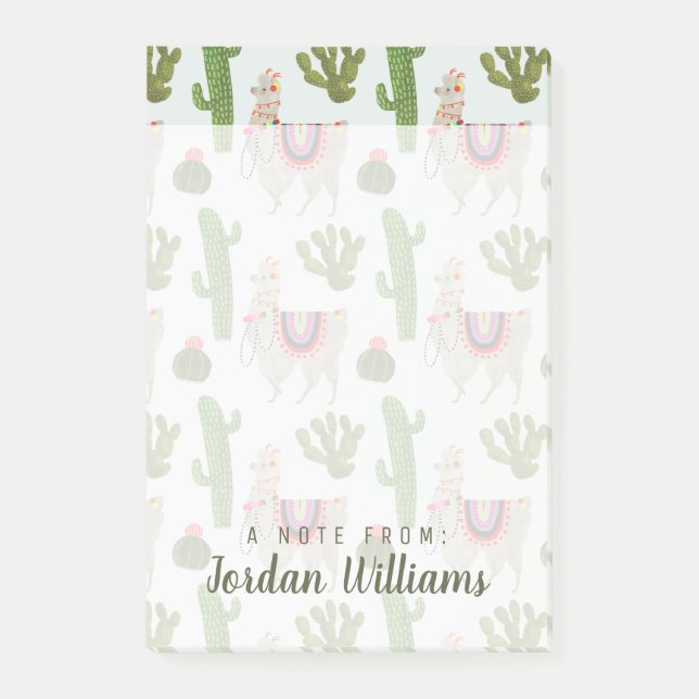 Add Your Name | Llamarama Collection | Cactus & Ll Post-it Notes (Front)