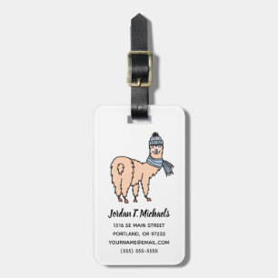 Add Your Name   Llamas In Hats & Scarves Skiing Luggage Tag