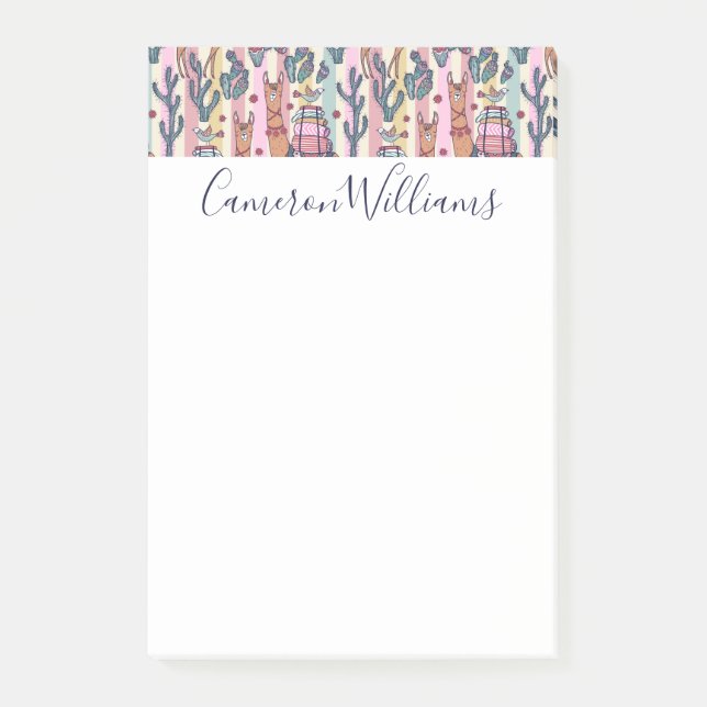Add Your Name | Llamas On Stripes Pattern Post-it Notes (Front)