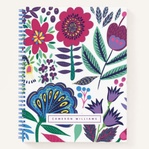 Add Your Name   Magenta Folk Art Floral Pattern Notebook