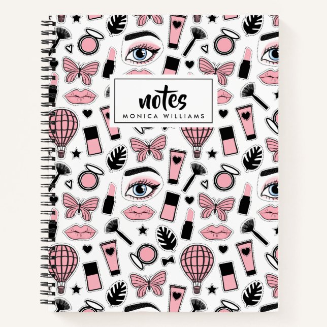 Add Your Name | Makeup Sticker Pattern Notebook (Front)
