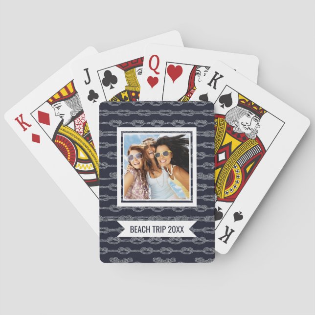 Add Your Name | Marine Knots Pattern Playing Cards (Back)