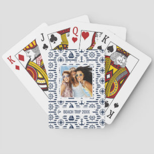 Add Your Name Maritime In Blue Pattern Playing Cards