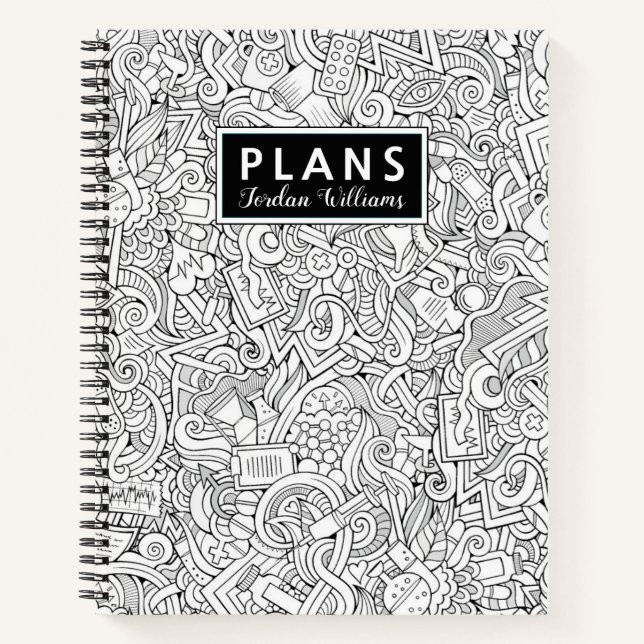 Add Your Name | Medical B&W Pattern Notebook (Front)