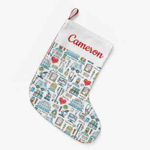 Add Your Name   Medical Design Pattern Small Christmas Stocking