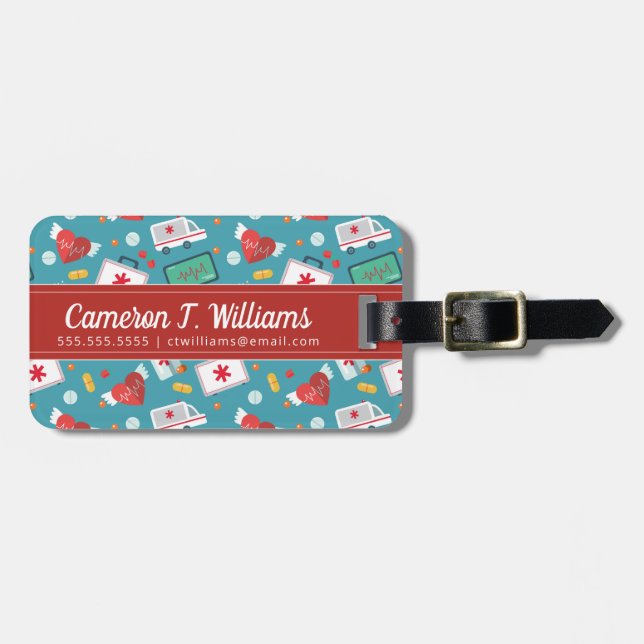 Add Your Name | Medical Icon Pattern Luggage Tag (Front Horizontal)