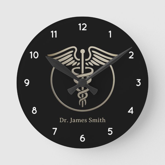 Add Your Name Medical Symbol Doctor Custom Round Clock (Front)