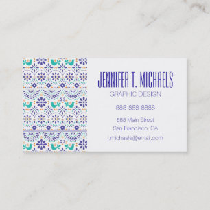 Add Your Name   Mexican Bird Tile Folk Art Pattern Business Card