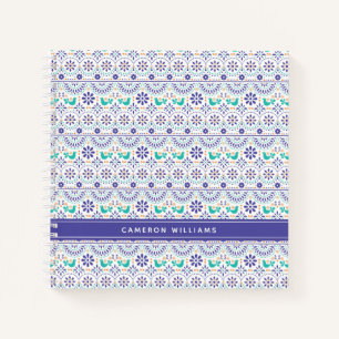 Add Your Name   Mexican Bird Tile Folk Art Pattern Notebook
