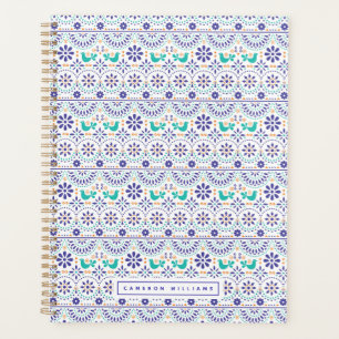 Add Your Name Mexican Bird Tile Folk Art Pattern Planner