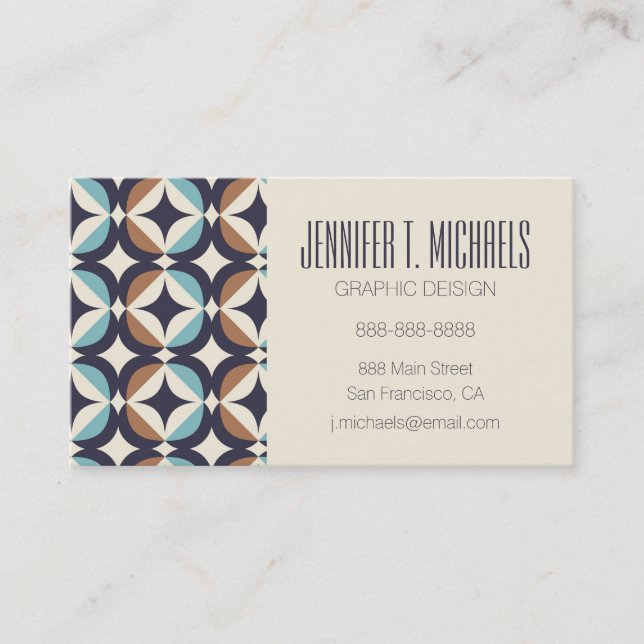 Add Your Name | Mid-Century Modern Brown & Teal Business Card (Front)