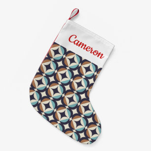 Add Your Name   Mid-Century Modern Brown & Teal Small Christmas Stocking